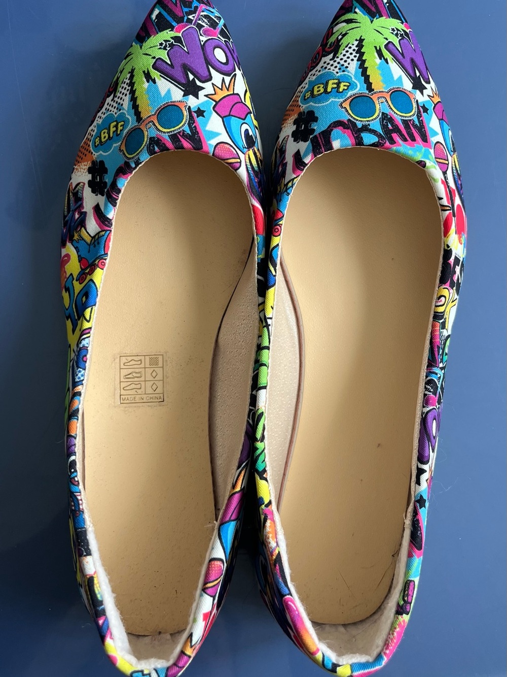 Pointed Multicolor Graffiti Slip-On Flats